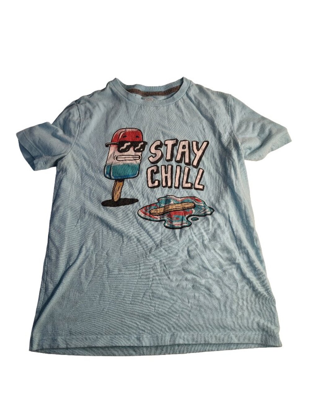 Boy's Large Light Blue Old Navy Popsicle Humor Themed Stay Chill Logo T-Shirt